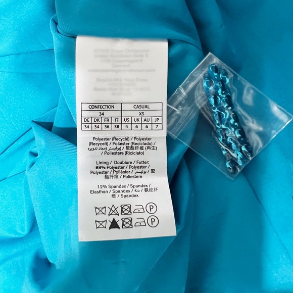 Rotate Birger Christensen Puff-Sleeve Sequined Wrap Midi Dress Barrier Reef Blue - Picture 3 of 4